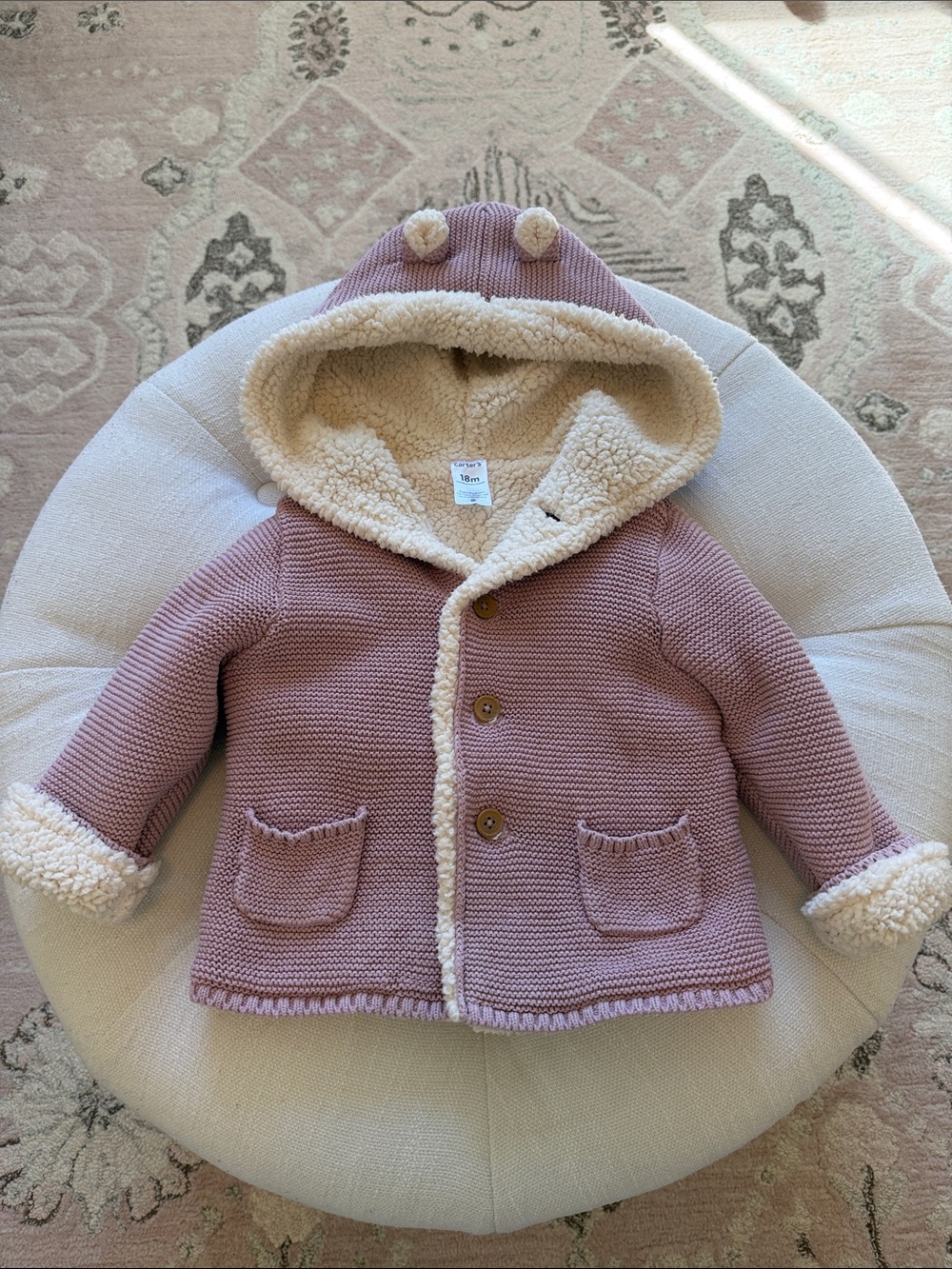 Carter's Mauve Pink Knit Hooded Jacket with Cream Sherpa